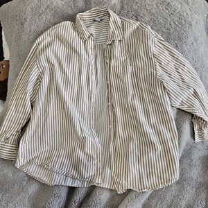 Old Navy Tan and White Striped Shirt